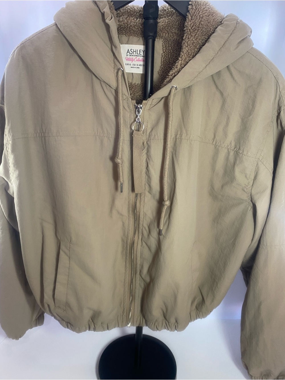 Ashley By 26 International Hooded Sherpa-Lined Zip Jacket in Beige